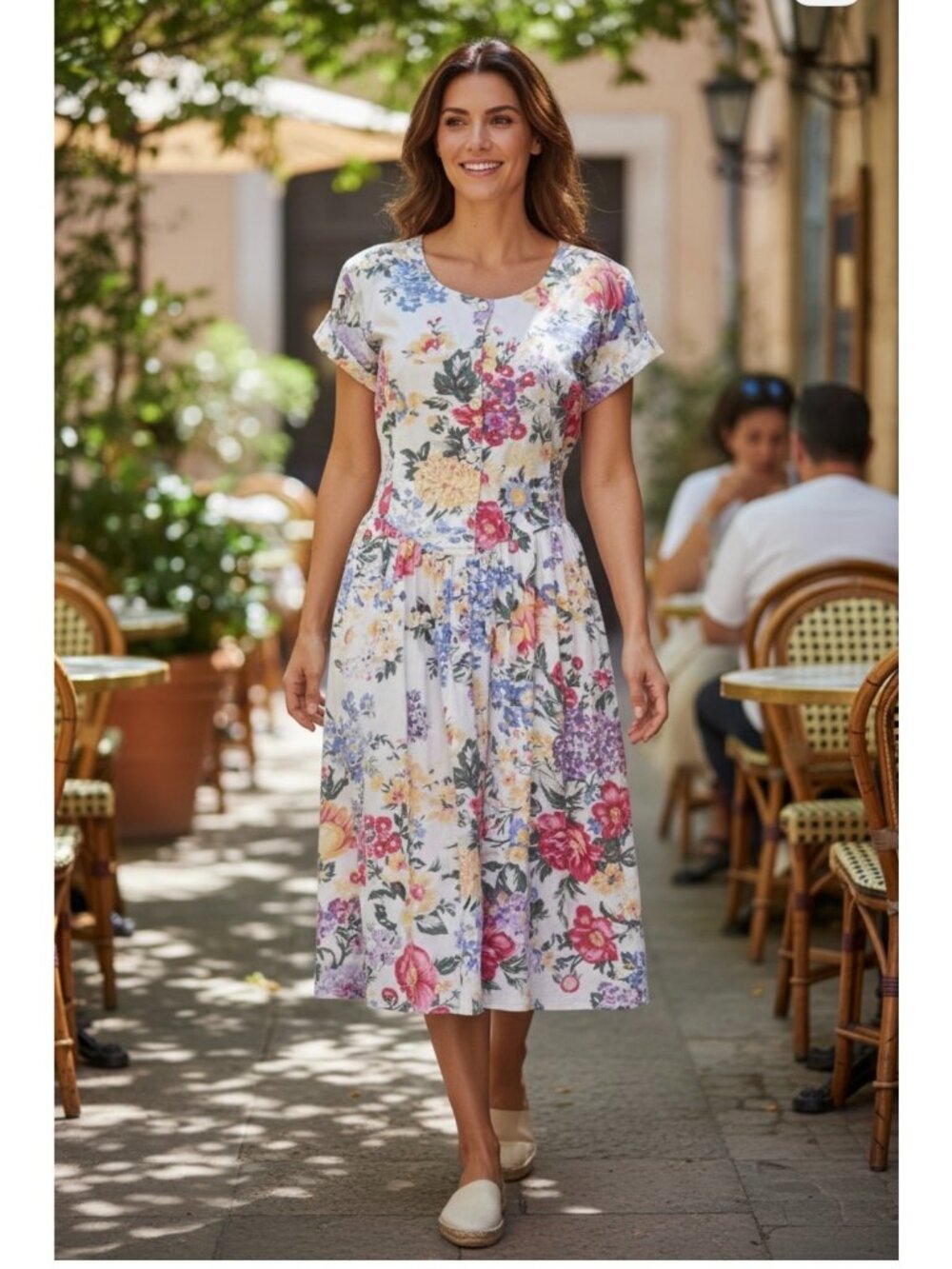 Uni Mondo Womens Dress Size 16/18 Floral Cross Back Straps Pockets Drop Waist